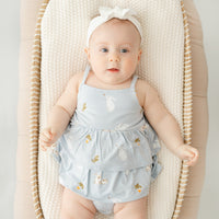 Spaghetti Strap Ruffle Romper in Ice Rabbit